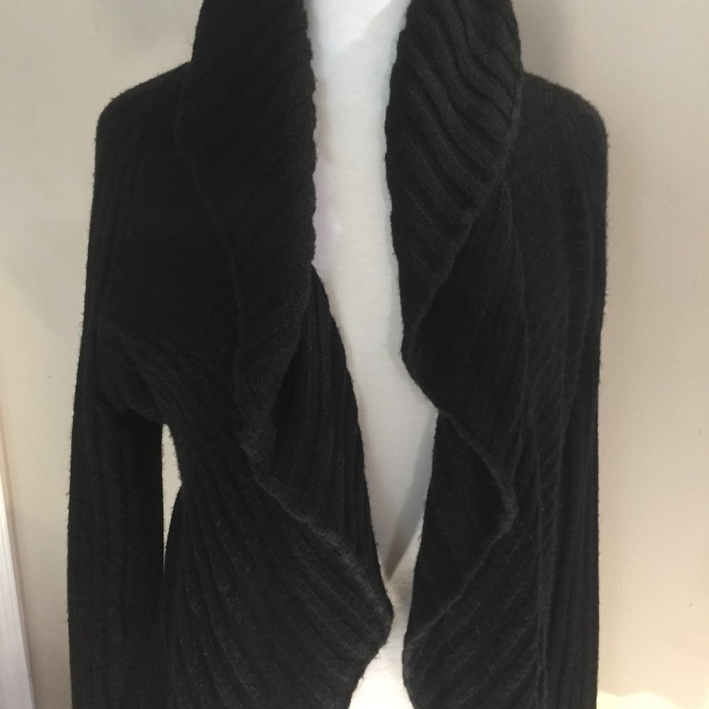 Black Open Cardigan with ruffle edge SZ1X